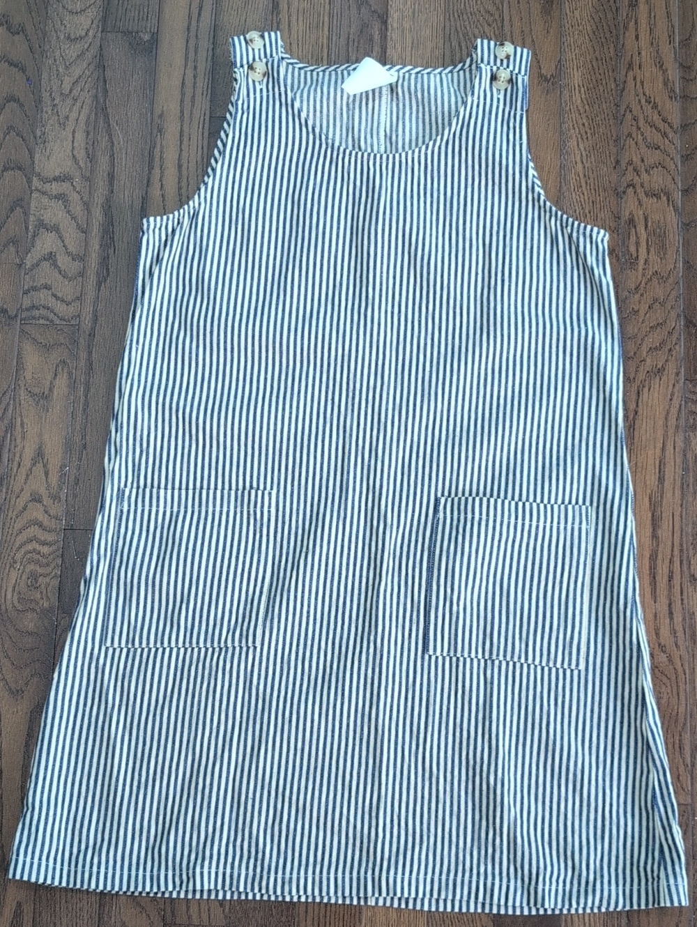 Cotton Denim Navy & White Striped Sleeveless Shift Dress Size Small